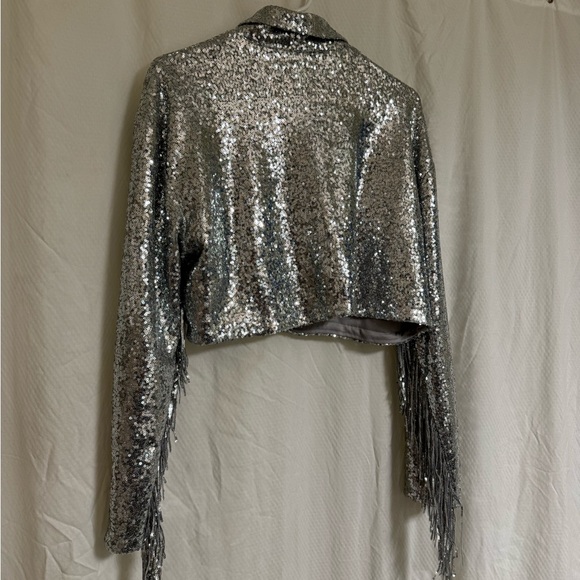 12th Tribe Star Crossed Sequin Fringe Jacket. Small. Silver. Coachella. Vegas. - Picture 10 of 13
